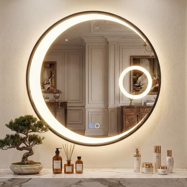 Makeupspejl, 61x61x3,5 cm, Sort, LED-belysning , Star