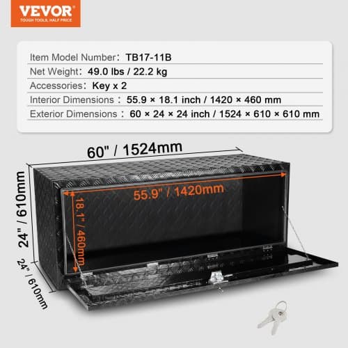 Underkropp lastbilbox, 152,4x61x61 cm, Aluminium, Förvaring