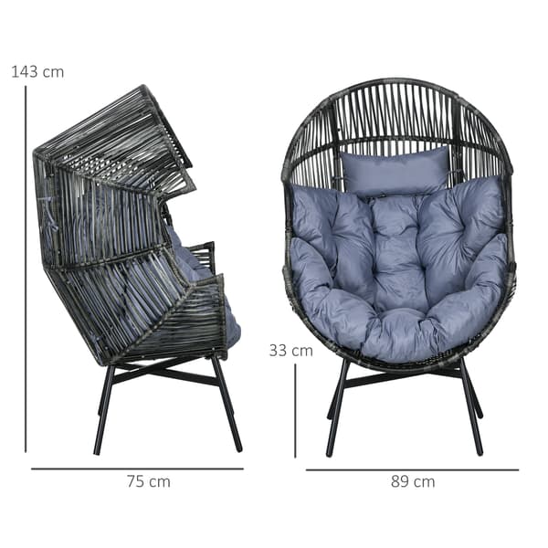 Rattan Lænestol, 89x75x143 cm, Grå
