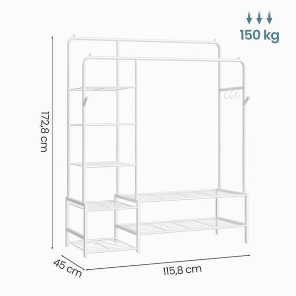 Klesstativ 45x115,8x172,8 cm Hvit Stål