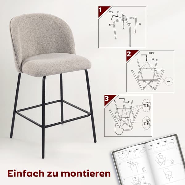 Barstol Sæt 50x55x93 cm Grå Stål