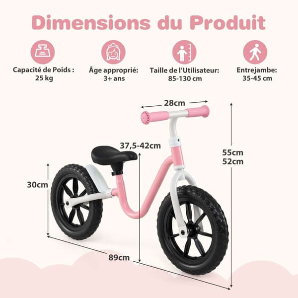 Balancecykel, 89x28x52/55 cm, Pink