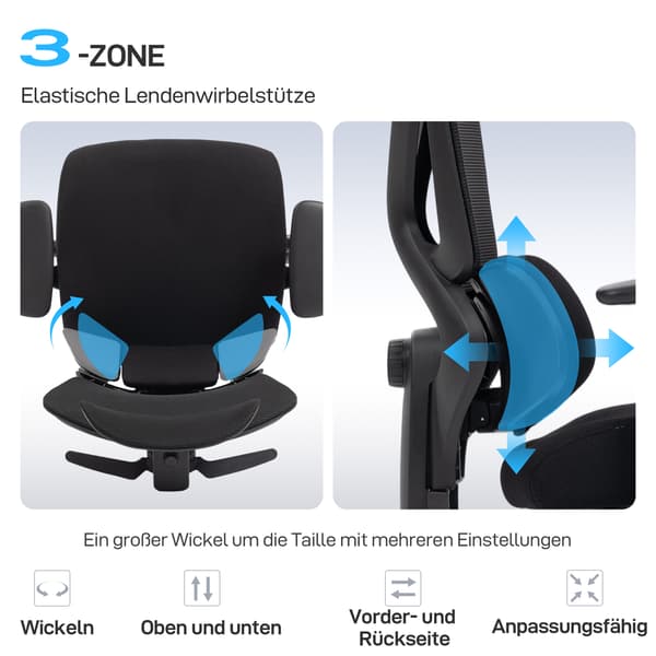 Ergonomisk kontorstol 73x75x120 cm sort netstof