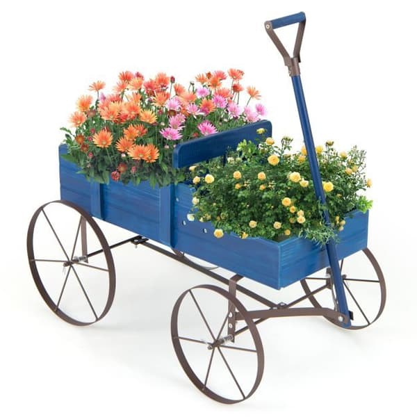 Blomsterkasse vogn, 62x34x60 cm, Blå, Træ