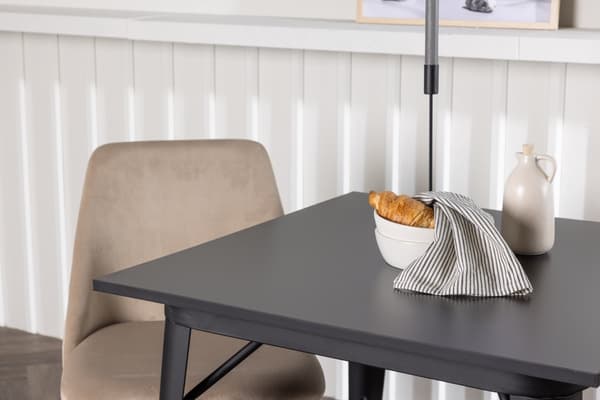 Spisebord og stole sæt Tempe 80x80 cm sort brun stof