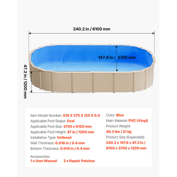 Poolforing 610x375x120 cm Blå Vinyl