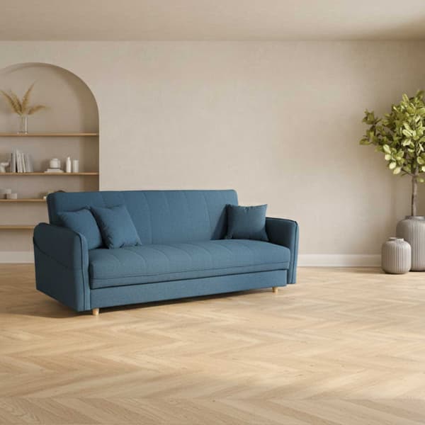 Soffa Säng VISBY 200x88x93 cm Blå Tyg Förvaring