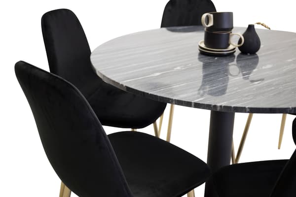 Spisebord Estelle 106 cm Grå Marmor Sorte Ben