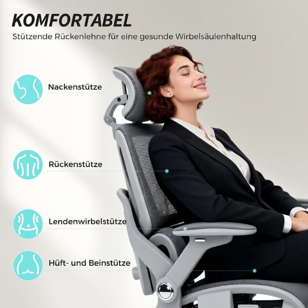 Ergonomisk kontorstol 67x74x113–132 cm grå