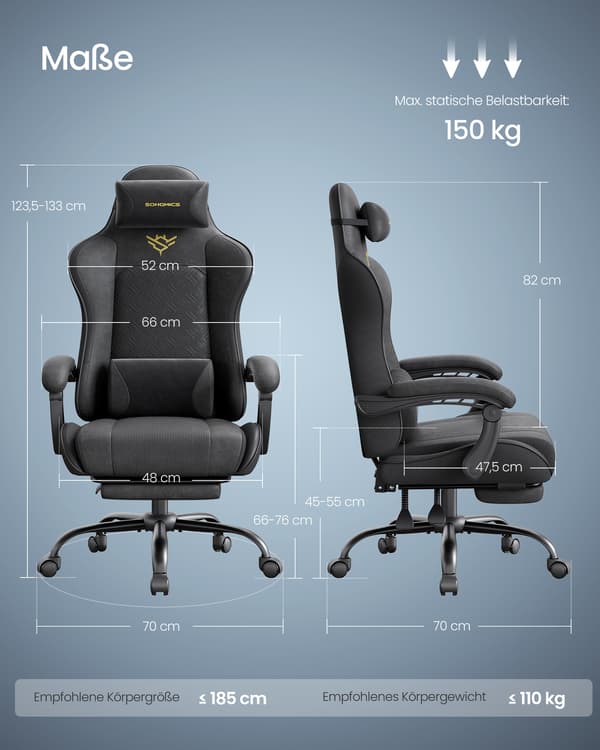 Gamingstol Ergonomisk Skrivebordsstol Ink Sort Kunstlæder