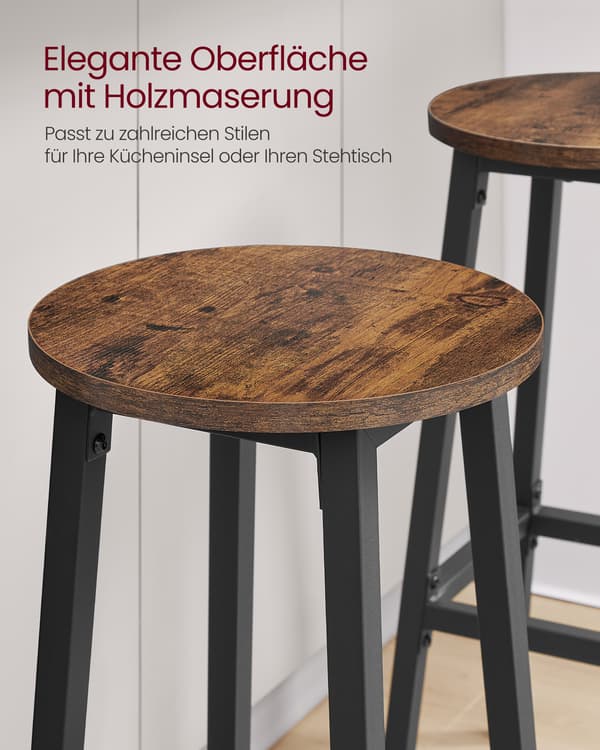 Barstolsæt 32x74 cm Brun Sort Metal Træ