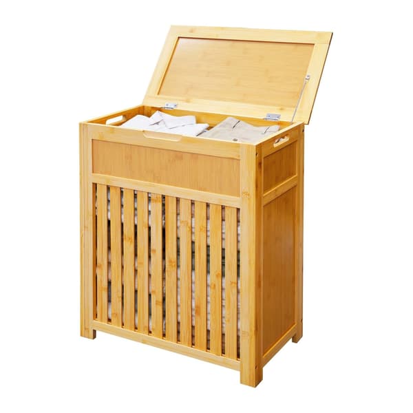 Pyykkikori kannella, bambu, 80 l, Kodustaar