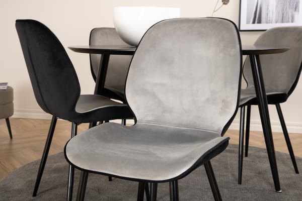 Spisebord og stole sæt 115 cm sort fløjl metal