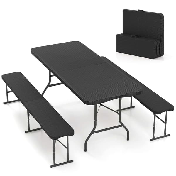 Sammenklappeligt havebord og bænk sæt 180x74x75 cm sort