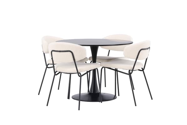 Spisebord og stol sæt 100 cm sort og hvid MDF og stål