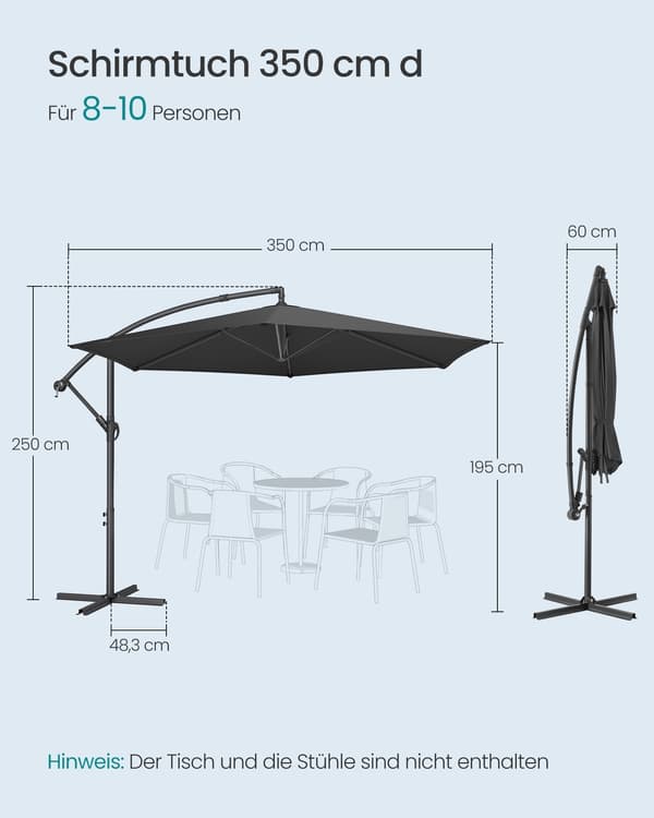 Uteparaply 350 cm Grå Metall Solbeskyttelse