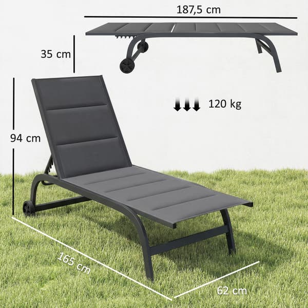 Solstol 62x165x94 cm Mørkegrå Aluminium