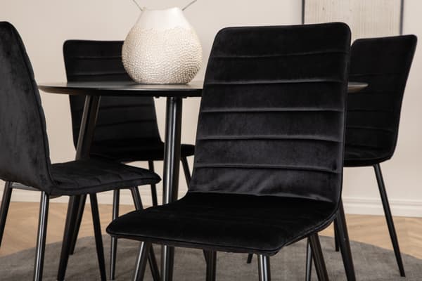 Spisebord og stol sæt 115 cm sort fløjl metal
