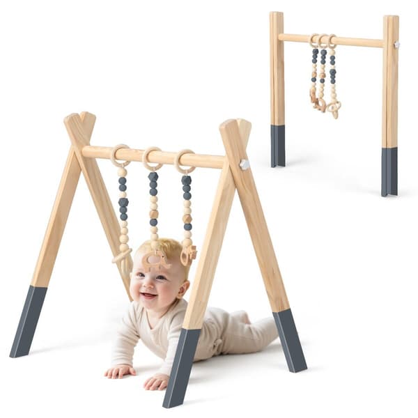 Baby aktivitetsgym, 60x44x60 cm, grå, træ