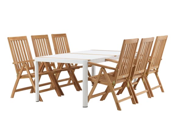 Spisebord og foldestol sæt 200x100 cm hvid teak