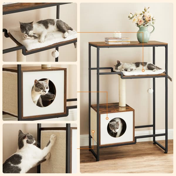 Kattträd 74x34x114 cm Brun trä stål