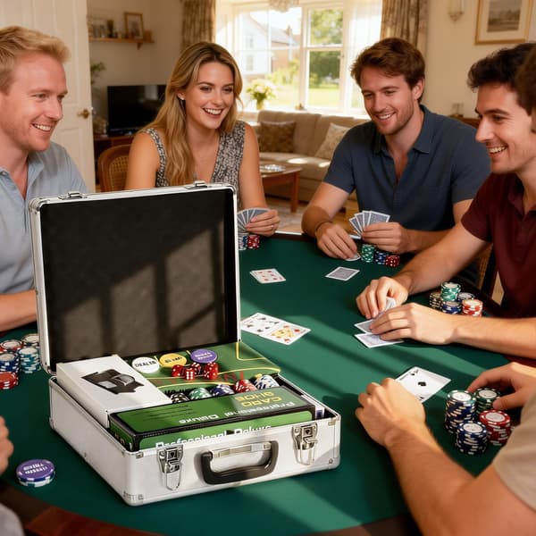 Poker sæt, 500 chips, terninger, 2 kortspil, tilbehør, kuffert, til 10 spillere