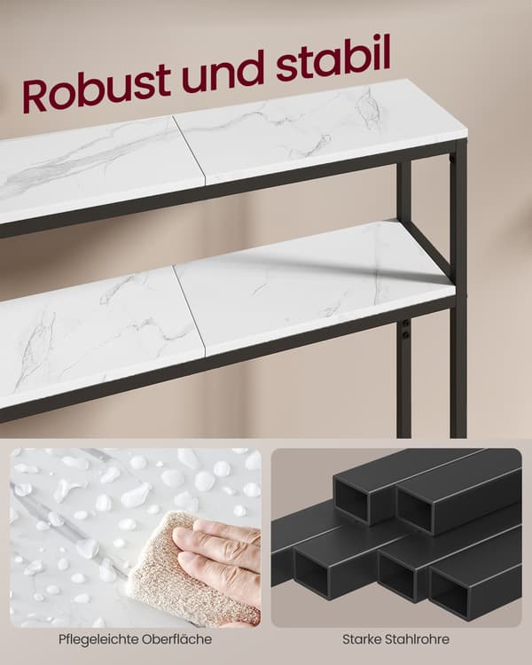 Konsolbord 20x80x80 cm Hvid Sort Spånplade Stål
