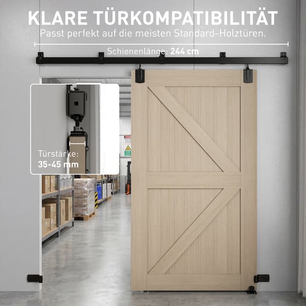 Skydedørsbeslagssæt 244 cm Sort Stål