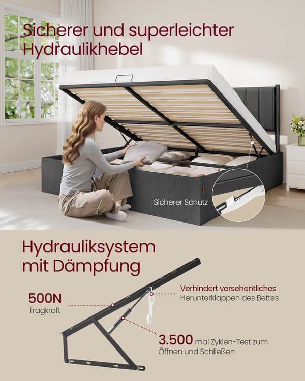 Sängram 209,3x183,4x110 cm Grå Fällbar Förvaring