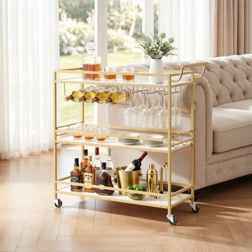 Barvagn 3 våningar 910x330x935 mm Guld/Vit