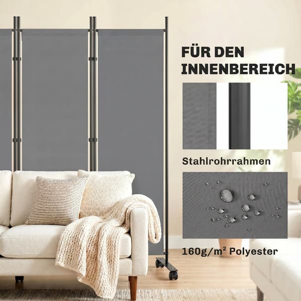 Rumdeler 5-panel foldeskærm 252x40x170 cm mørkegrå stålramme