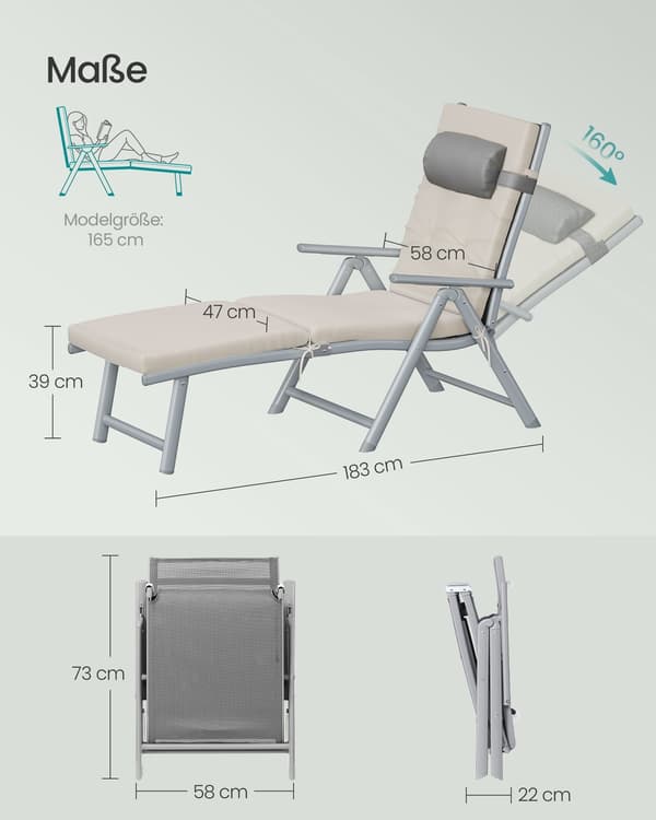 Aurinkotuoli 58x183x97 cm Beige