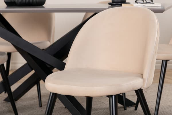 Spisebord og stol sæt Piazza sort og grå velour 6 stole