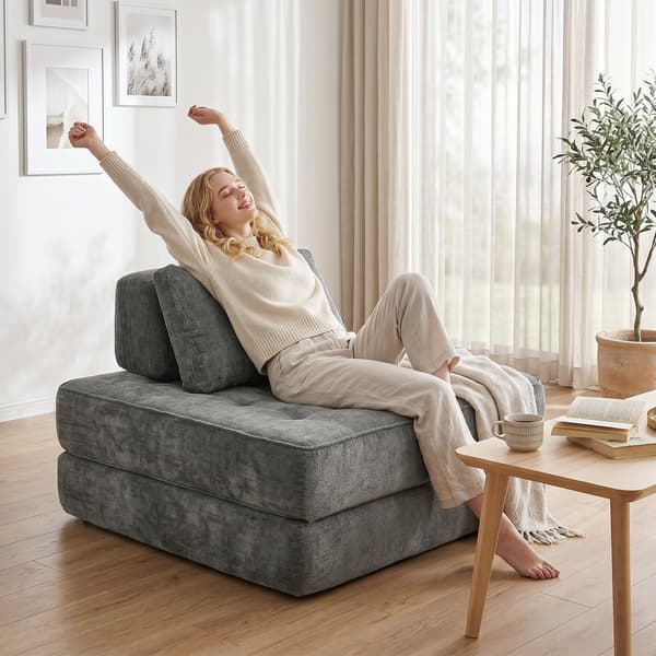 2-i-1 foldbar gulvstol seng 97x97x70 cm grå