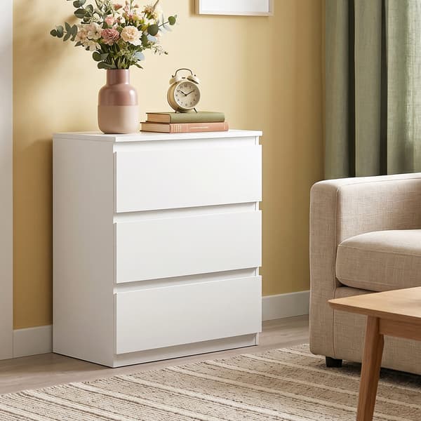 Kommode med 3 skuffer 55x34x75 cm Hvid