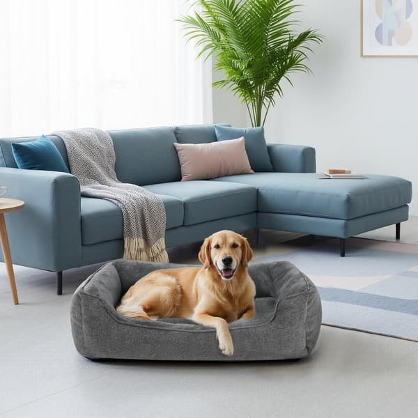 Hundeseng 100x75x25 cm Grått linstofflignende stoff