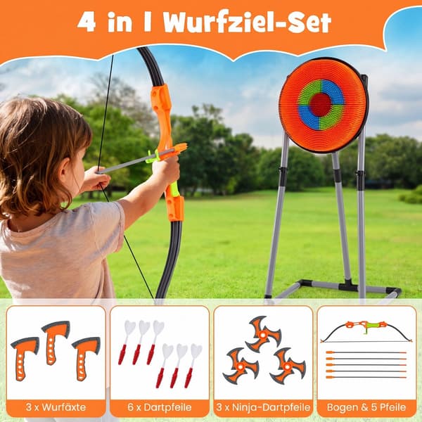 Kasteskyttespil Sæt 4 i 1 56x53x118 cm orange/sort/grå