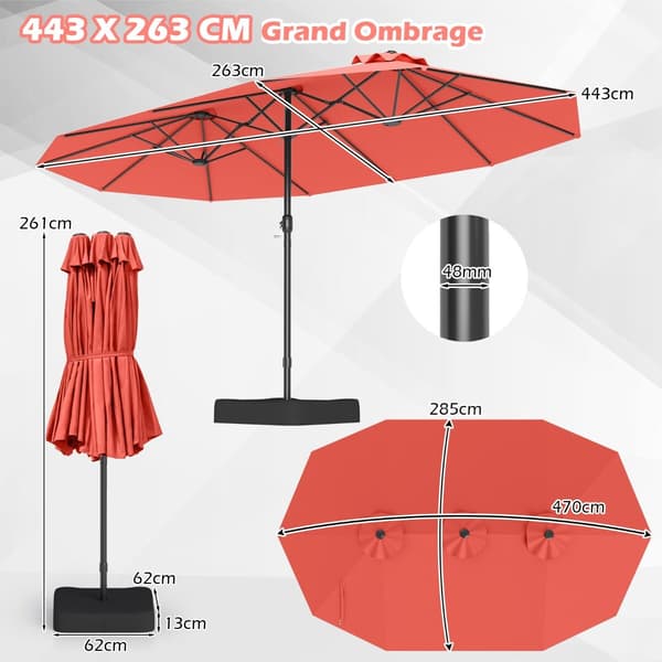 Dobbelt parasol med stander 470x285x261 cm orange