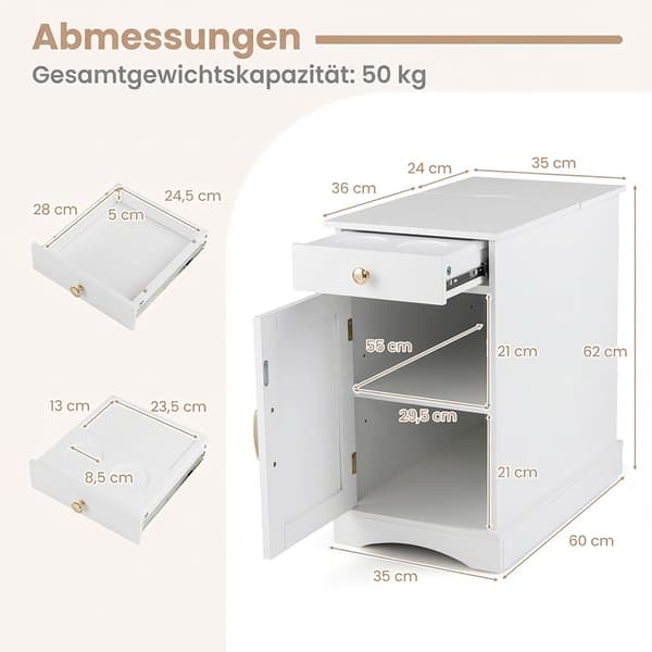 Sängbord Set, 60x35x62 cm, Vit, Trä , Star