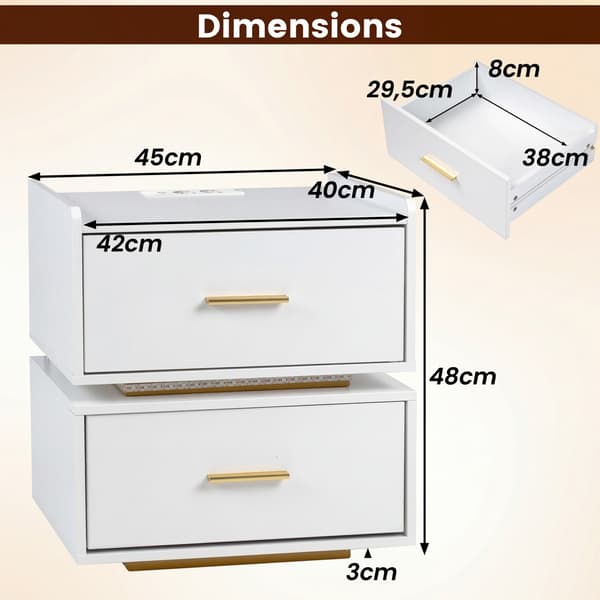 Sengeborde 2 stk. 45x40x48 cm hvide