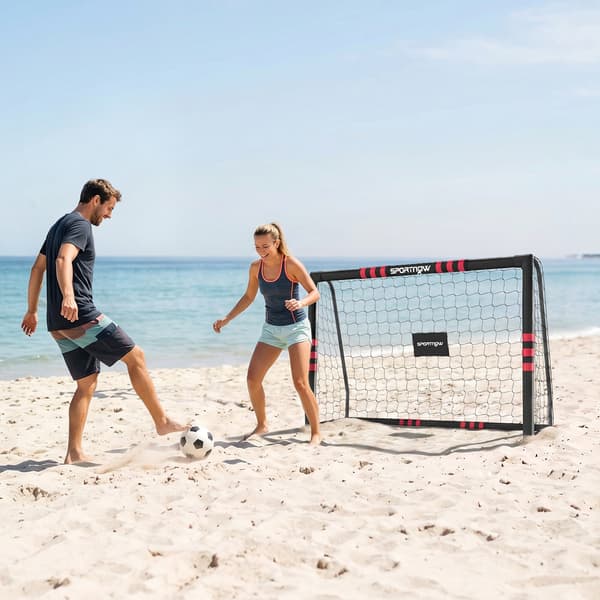 Fodboldmål til haven 180x60x120 cm sort/rød