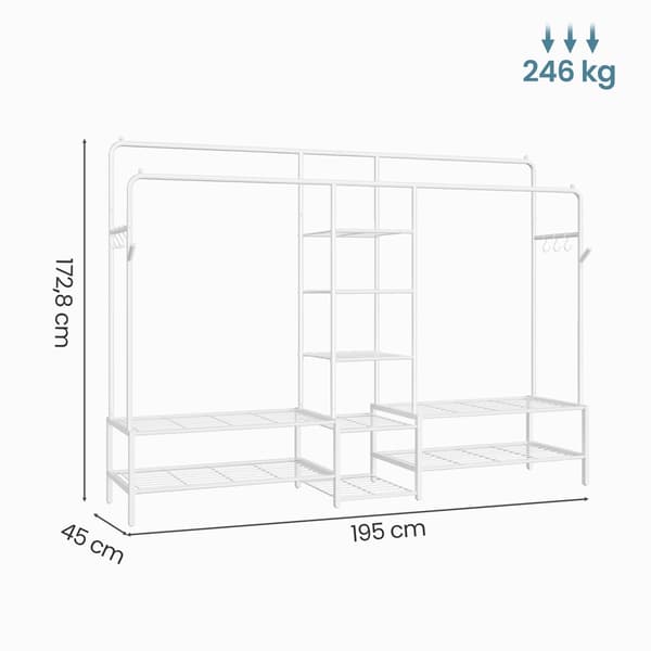Klesstativ 45x195x172,8 cm Hvit Stål