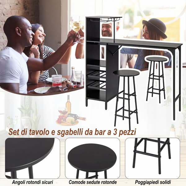 Barbord og barstole sæt 3 dele 120 cm sort