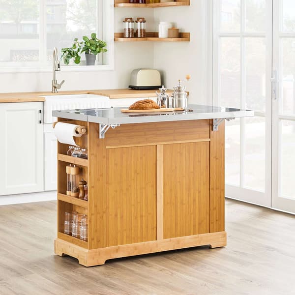 Køkkenø 107x46–71x92,5 cm Bambus Rustfrit Stål