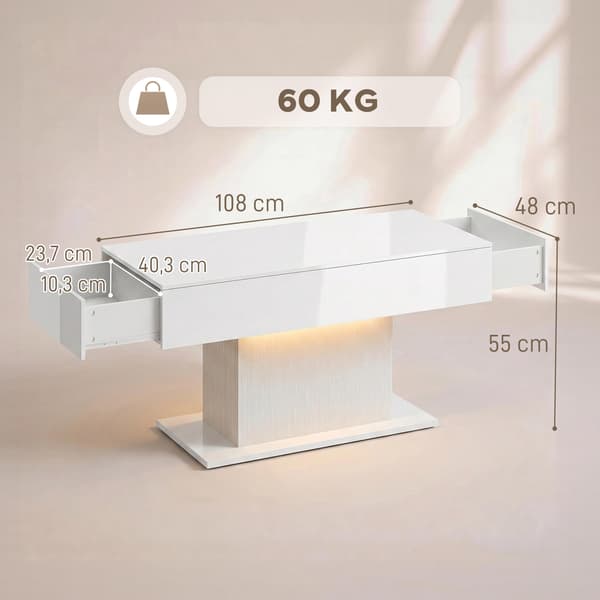 LED-soffbord med förvaring 108x48x55 cm högblank vit