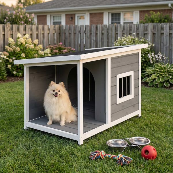 Hundehus med overdækket veranda 86x63x60 cm grå