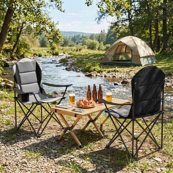 Sammenklappelig campingstol 93x62x102 cm sort