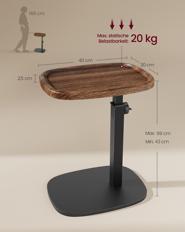 Sidebord C-form 30x40x69 cm Brun stål