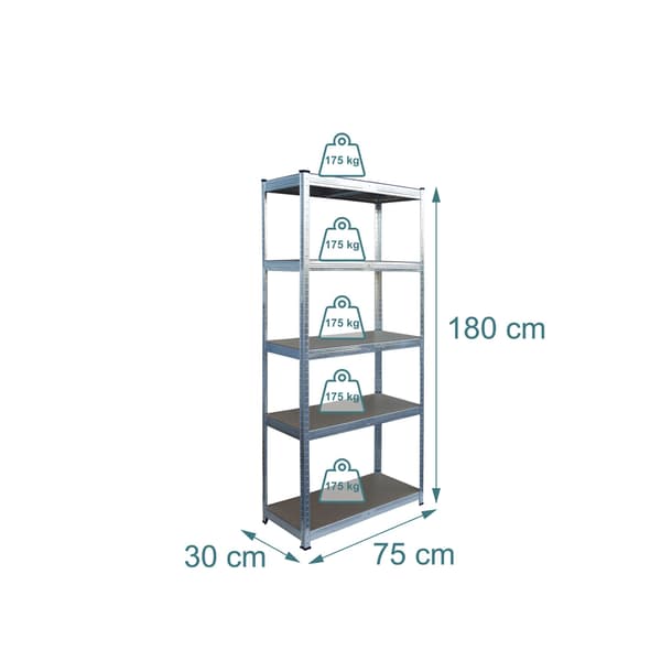 Robust hyllsystem, 5 hyllplan, 875 kg, ljusbrun/silver, stål, Kodustaar