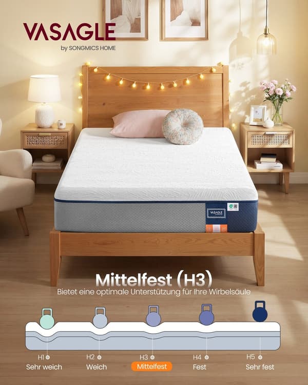 Madrass 90x200x20 cm Blå Gel Memory Foam